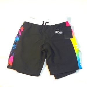 Hurley boys swim board shorts neon Tye Dye bold bright & comfy base layer NWT 7